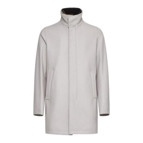 Herno Chantilly-tone Car Coat med Avtagbar Krage White, Herr