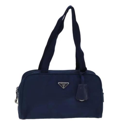 Prada Vintage Pre-owned Nylon handvskor Blue, Dam