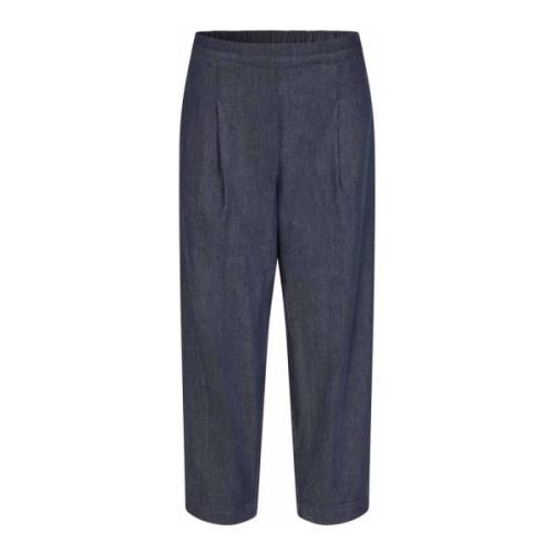 Masai Kort Mörk Denim Elastisk Midja Byxor Blue, Dam