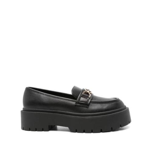 Twinset Svarta Läder Logo-Spänne Sandaler Black, Dam