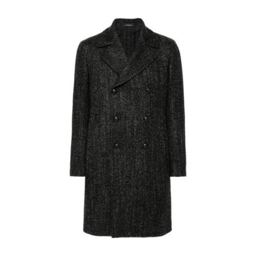 Tagliatore Herringbone Wool Blend Coat Black, Herr