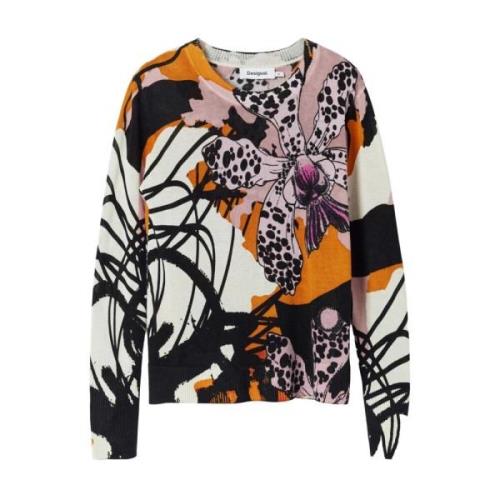 Desigual Beige Printed Långärmad Stickad Topp Multicolor, Dam