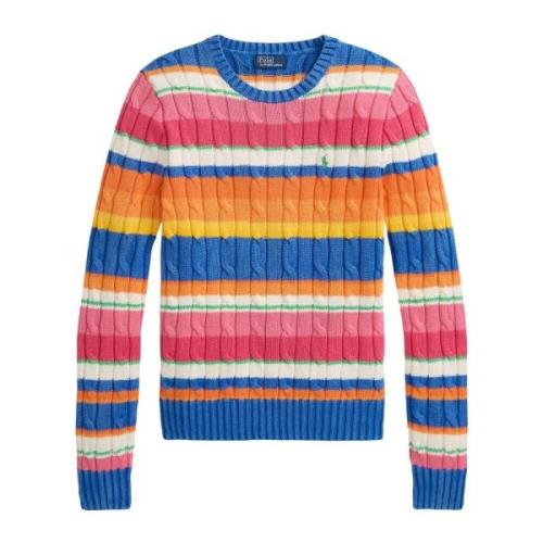 Polo Ralph Lauren Färgglad Stripe Kabel Crewneck Tröja Multicolor, Dam