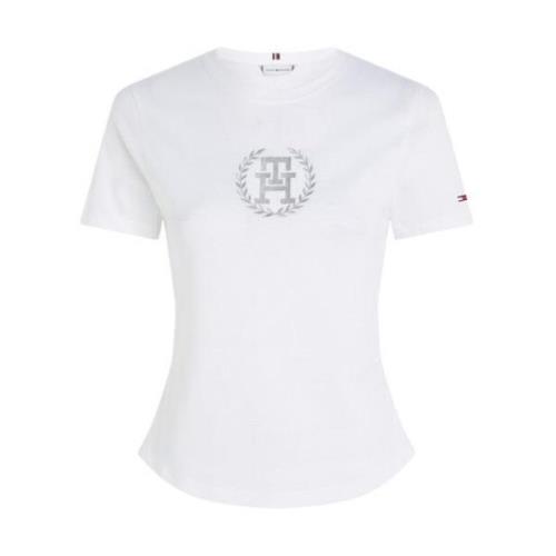 Tommy Hilfiger Broderad Logga Bomull T-shirt White, Dam