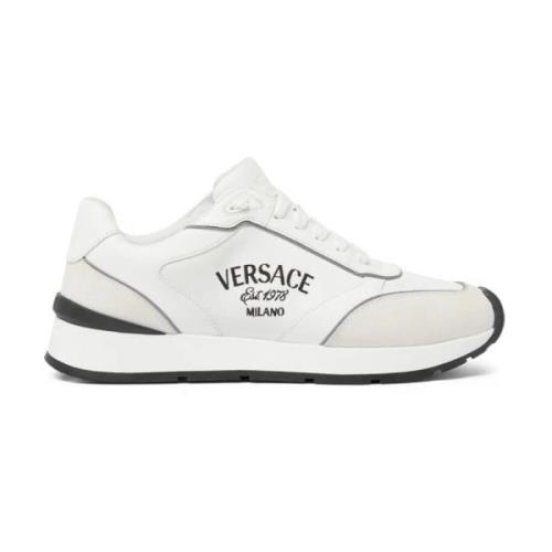 Versace Vita Läder Sneakers Broderad Logotyp White, Herr