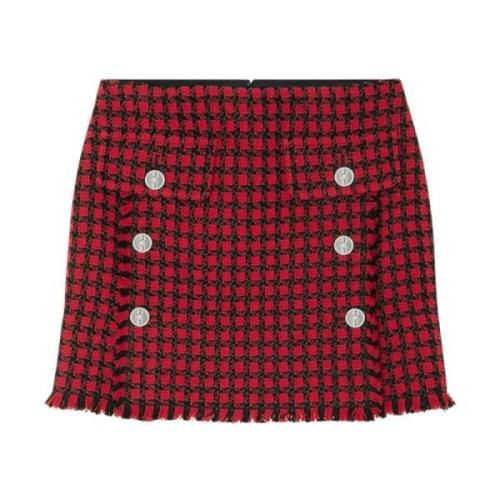 Versace Tweed Check Kjol Röd/Svart Kvinnor Red, Dam