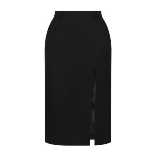 Dolce & Gabbana Svart Ull Silke Kjol Sidoslits Black, Dam