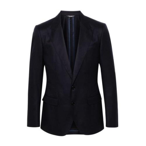 Dolce & Gabbana Blå Ull Twill Peak Revers Jacka Blue, Herr