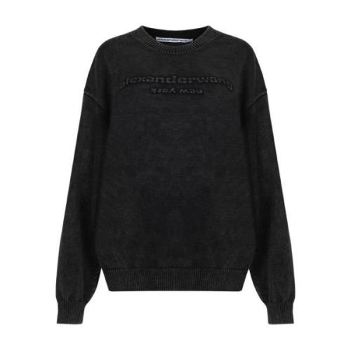 Alexander Wang Svart Logotyp Präglad Jumper Sweaters Gray, Dam