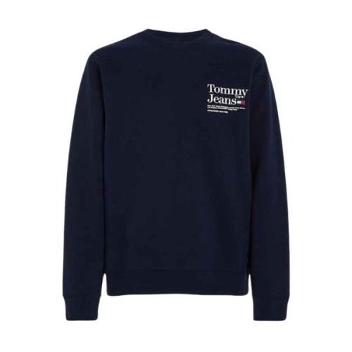 Tommy Jeans Logo Sweatshirt - Tryckt Rund Hals Långärmad Blue, Herr