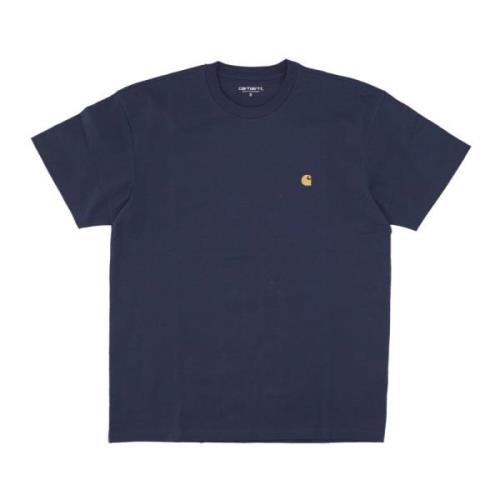 Carhartt Wip Blå/Guld Kortärmad T-shirt Mjuk passform Blue, Herr