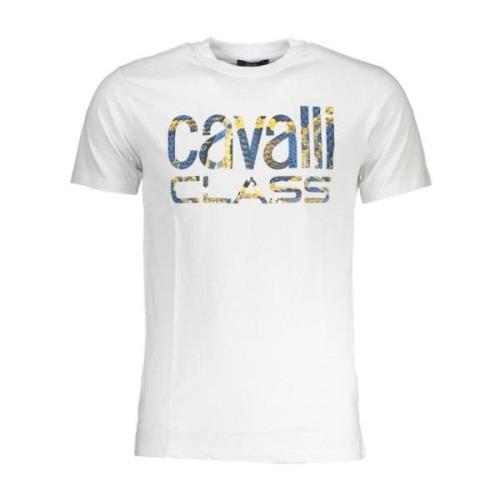 Cavalli Class Vit Tryckt Bomull Crew Neck T-shirt White, Herr