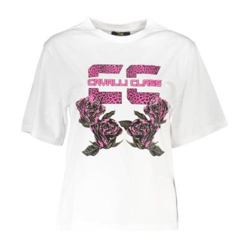 Cavalli Class Vit bomullst-shirt med designtryck White, Dam