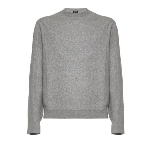 Ermenegildo Zegna Mellan Grå Ull Cashmere Crew Neck Tröja Gray, Herr