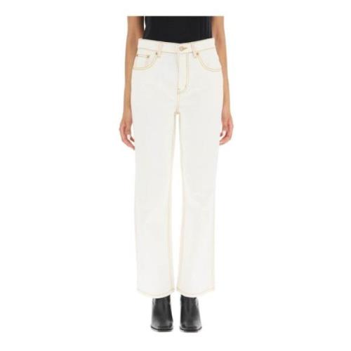 Tory Burch Straight Jeans med Hög Midja White, Dam