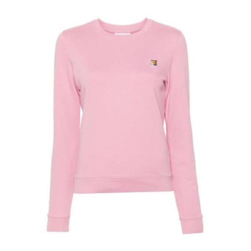 Maison Kitsuné Rosa Fleece Tröja med Fox Head Patch Pink, Dam