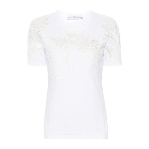 Ermanno Scervino Vit Blomsterapplikation Crew Neck T-shirt White, Dam