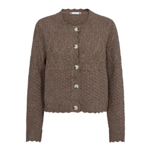 Co'Couture Pointellecc Cardigan Stickad Valnöt Brown, Dam