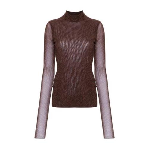 Philosophy di Lorenzo Serafini Brun Mélange Mock Neck T-shirt Brown, D...