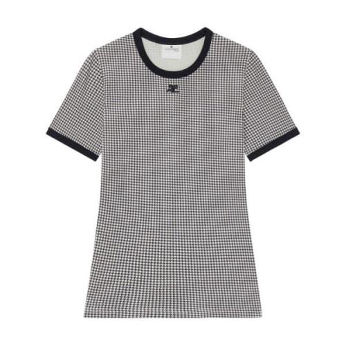 Courrèges Houndstooth Mönster Crew Neck T-shirt Black, Dam