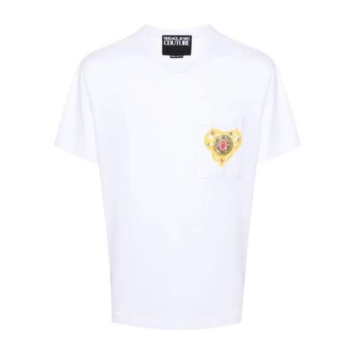 Versace Jeans Couture Avslappnad Bomull T-shirt för Män White, Herr