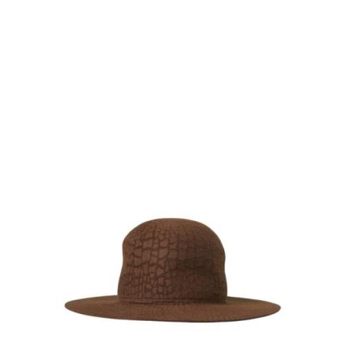 Flapper Bredbrättad Hatt med Krokodilpräglat Motiv Brown, Dam