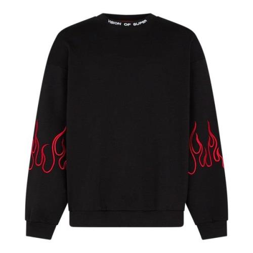 Vision OF Super Flames Broderad Crewneck Sweatshirt Svart/Röd Black, H...