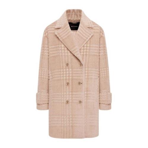 Kiton Glen Plaid Alpaca Wool Pea Coat Beige, Dam