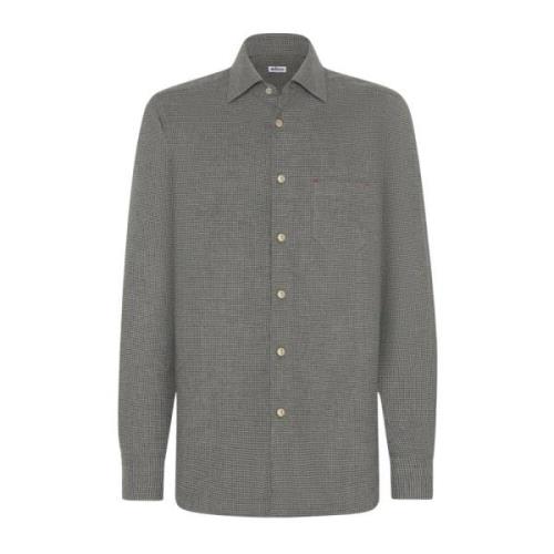 Kiton Houndstooth Flanellskjorta Gray, Herr