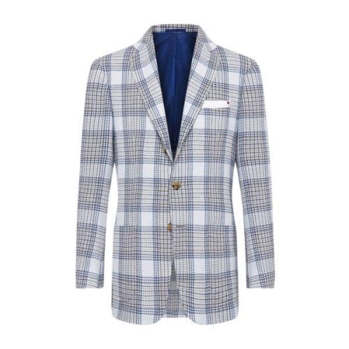 Kiton Kashmir Glen Plaid Jacka Blue, Herr