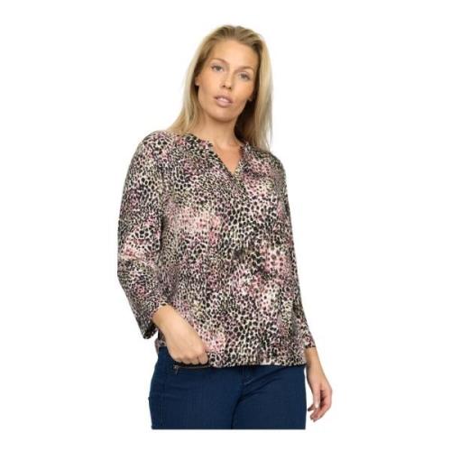 2-Biz Rose Leo Print Långärmad Blus Multicolor, Dam