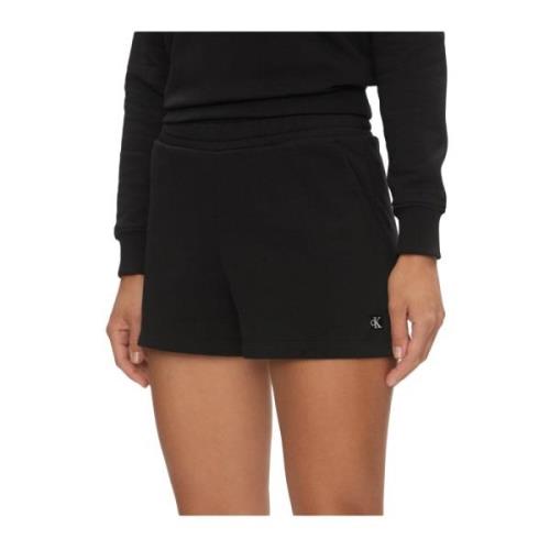 Calvin Klein Svarta Jersey Shorts - Rak Skärning Black, Dam