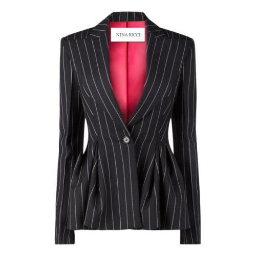 Nina Ricci Blå Pinstripe Peplum Blazer Multicolor, Dam