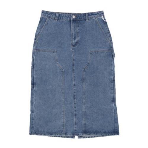 Obey Denim Midi Kjol med Verktygsfickor Blue, Dam