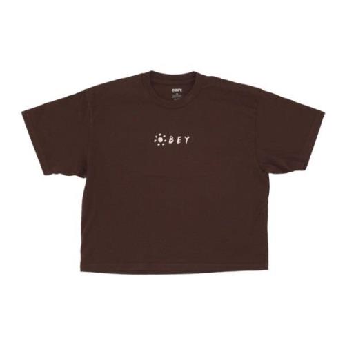 Obey Blommig Crop Tee i Java Brown Brown, Dam