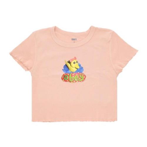 Obey And Cropped Figursydd T-shirt Persika Sand Pink, Dam