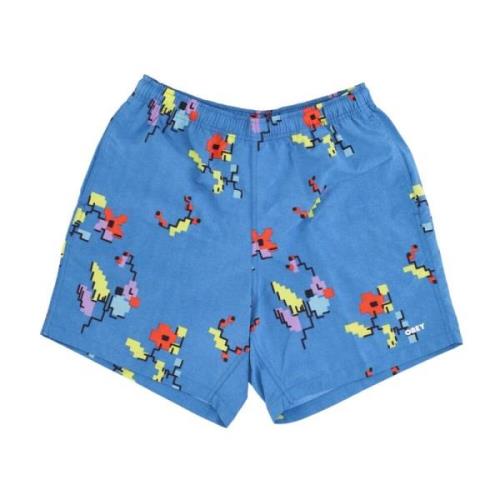 Obey Blå Multi Digital Print Herr Shorts Blue, Herr