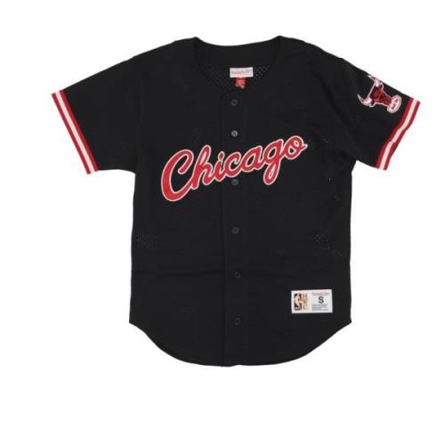 Mitchell & Ness Chicago Bulls Mesh Button Jacket Black, Herr