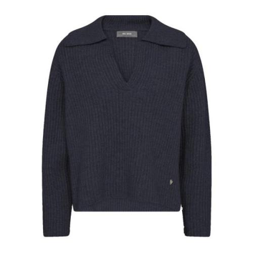 MOS Mosh Navy Stickad Tröja med V-ringning Blue, Dam