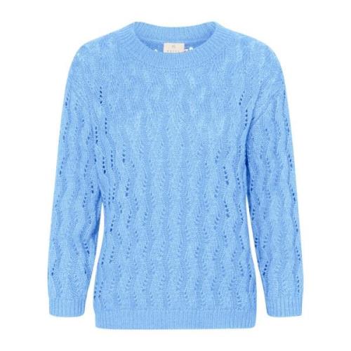 Kaffe Blå Stickad Pullover Tröja med Hål Blue, Dam