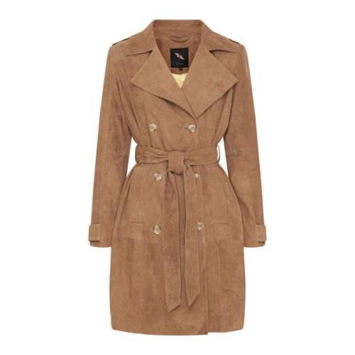 Btfcph Klassisk Trenchcoat Suede Skind Kamel Brown, Dam