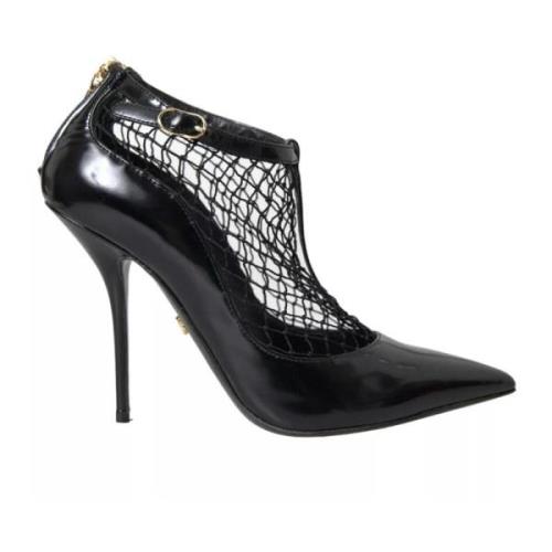 Dolce & Gabbana Svart Lackläder Mesh Klackar Pumps Black, Dam