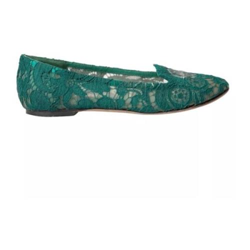 Dolce & Gabbana Grön Taormina Lace Slip On Flats Green, Dam