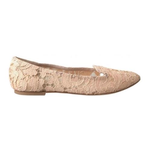 Dolce & Gabbana Beige Blommig Spets Loafers Platta Skor Beige, Dam