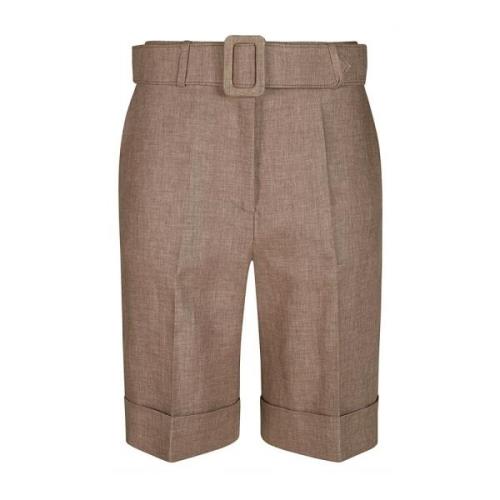 Eleventy Linne Bermuda Shorts med Bälte Brown, Dam