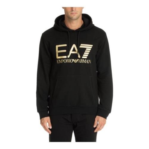 Emporio Armani EA7 Dragsko Mönstrad Logga Ficka Hoodie Black, Herr