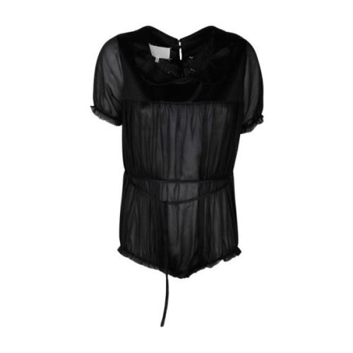 Maison Margiela Svart Rynkad Bodysuit med Peter Pan Krage Black, Dam