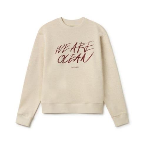 Twothirds Retro Surf Sweater med Ocean Typografi Beige, Herr