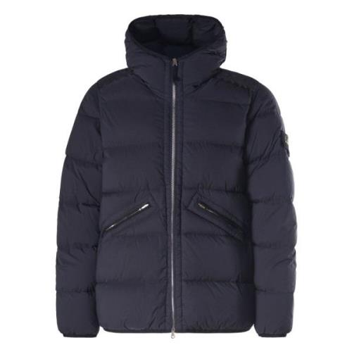 Stone Island Fjäderfylld Marinblå Jacka Dragkedja Blue, Herr