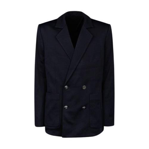 Balmain Navy Blue Mini Monogram Blazer Blue, Herr